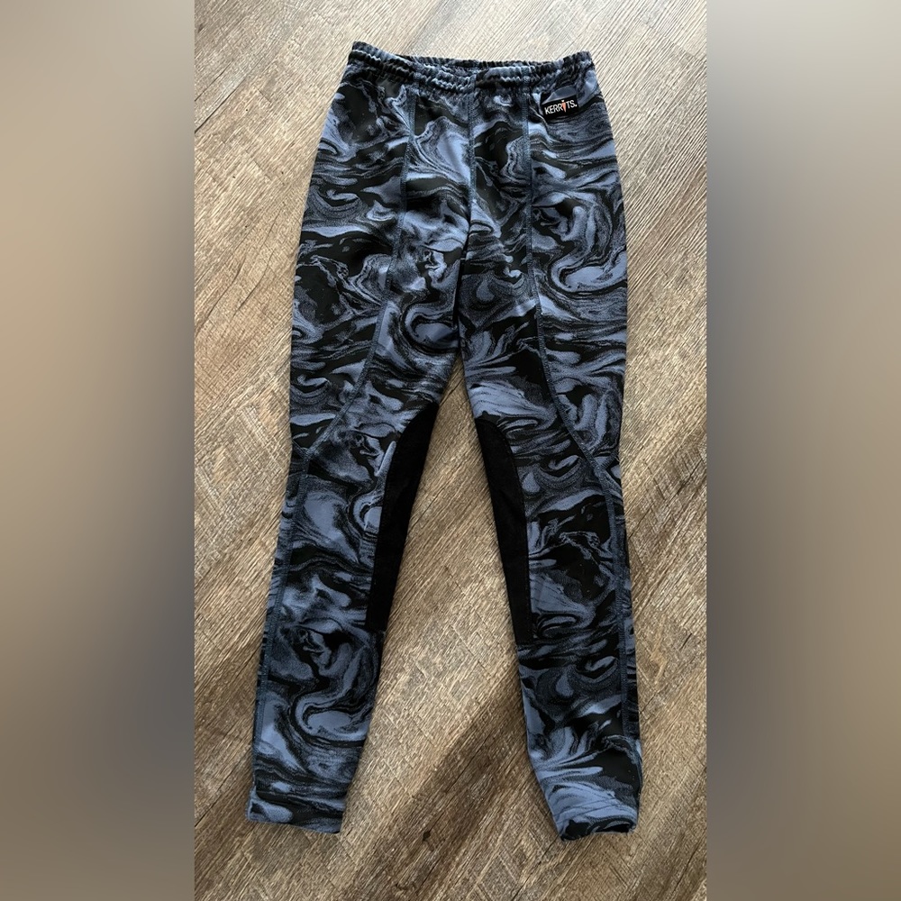 Girls Kerrits size large navy and black swirl horse riding pants. Elastic waist